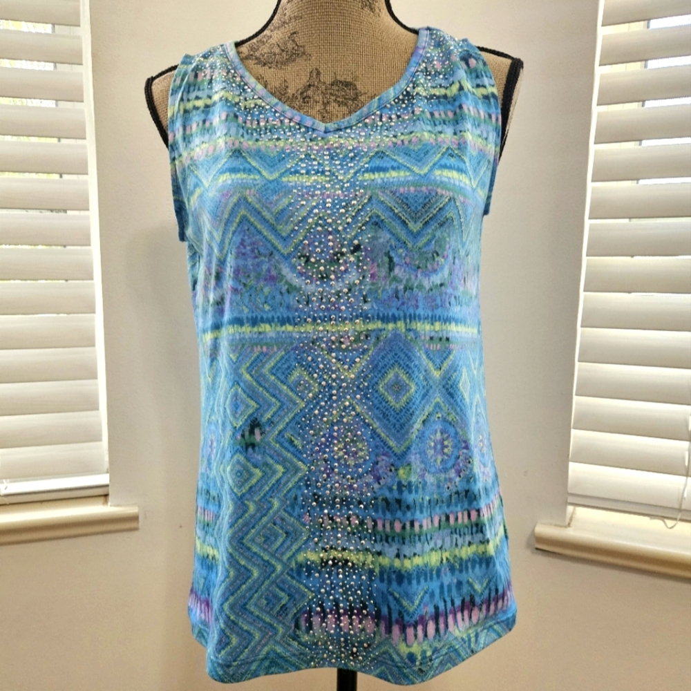 Gloria Vanderbilt Kiera tank top in calypso teal combo